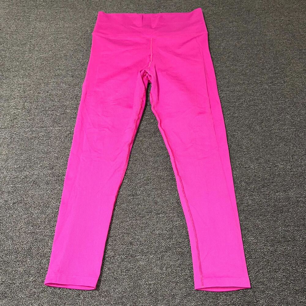 Athleta Cropped Leggings Womens Large Hot Pink High Rise Fitness Gym Workout